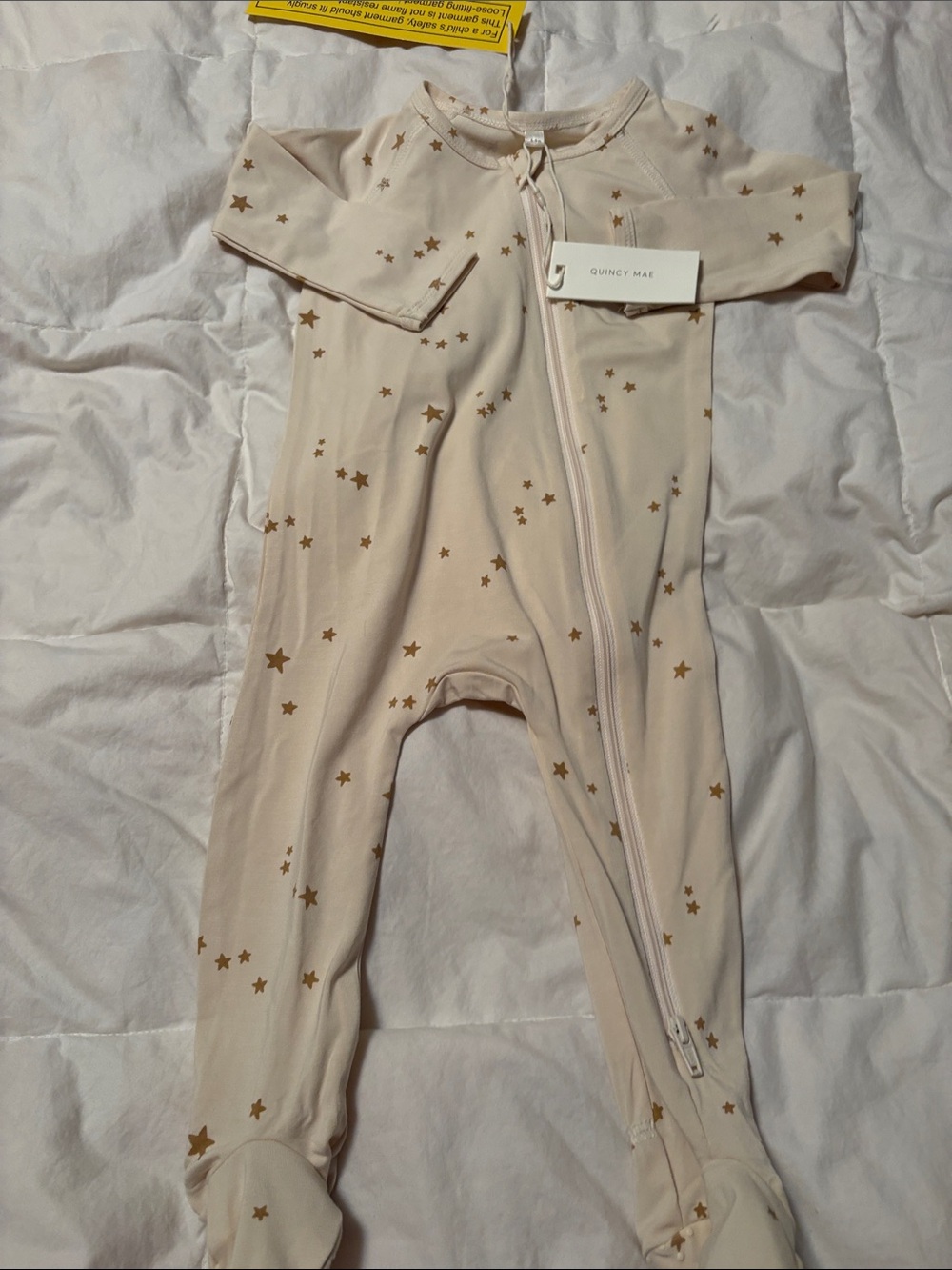 Quincy Mae Cream One-Piece Footie with Gold Stars